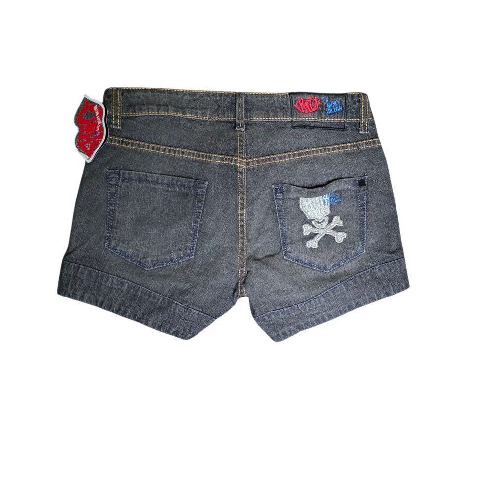 Chick by Nicky Hilton Distressed Denim Skull Design Shorts Womens Size 27 Black